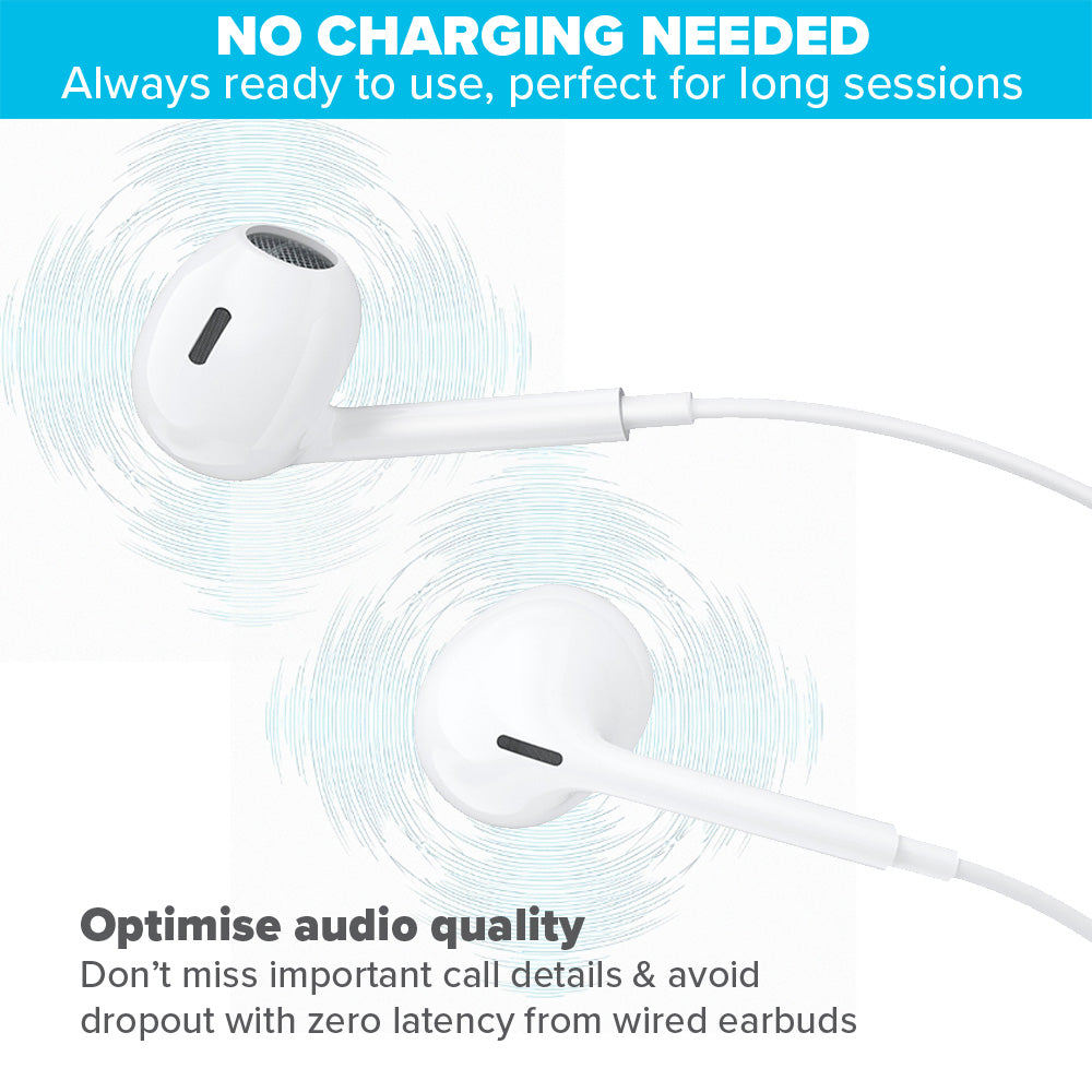 Maplin Wired 3.5mm Earbuds with Hands Free Calling & Volume Button - White