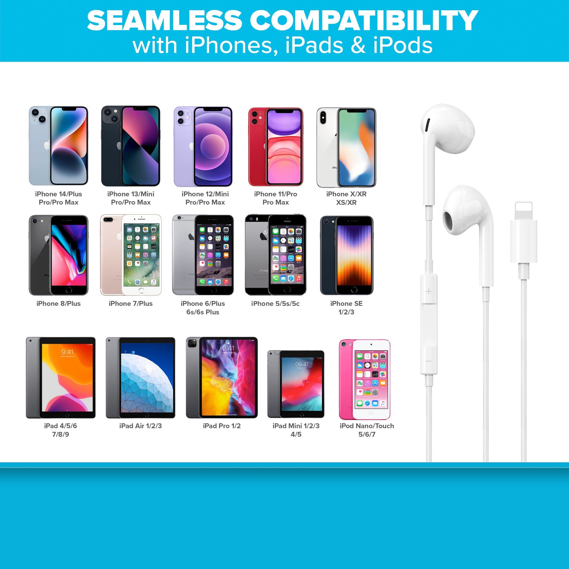 Maplin Hybrid Wired Lightning Earbuds with Hands Free Calling & Volume Button - White