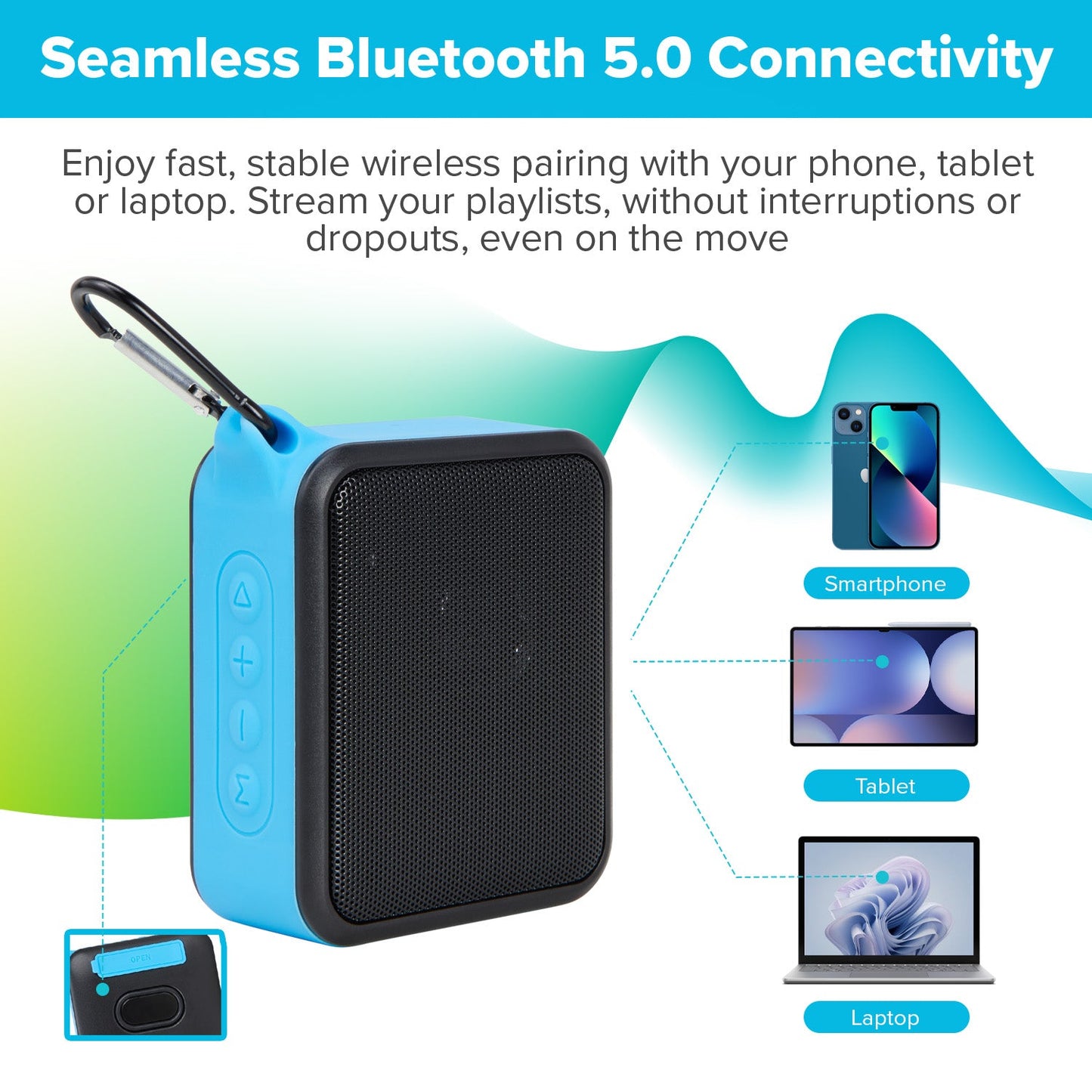 Maplin Waterproof Portable Bluetooth Speaker with Carabiner Clip