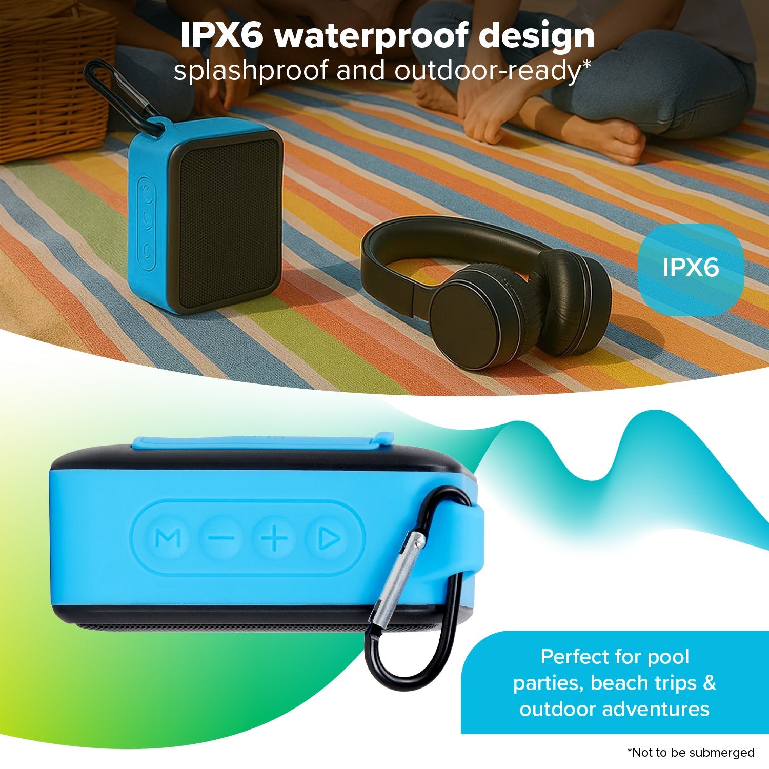 Maplin Waterproof Portable Bluetooth Speaker with Carabiner Clip