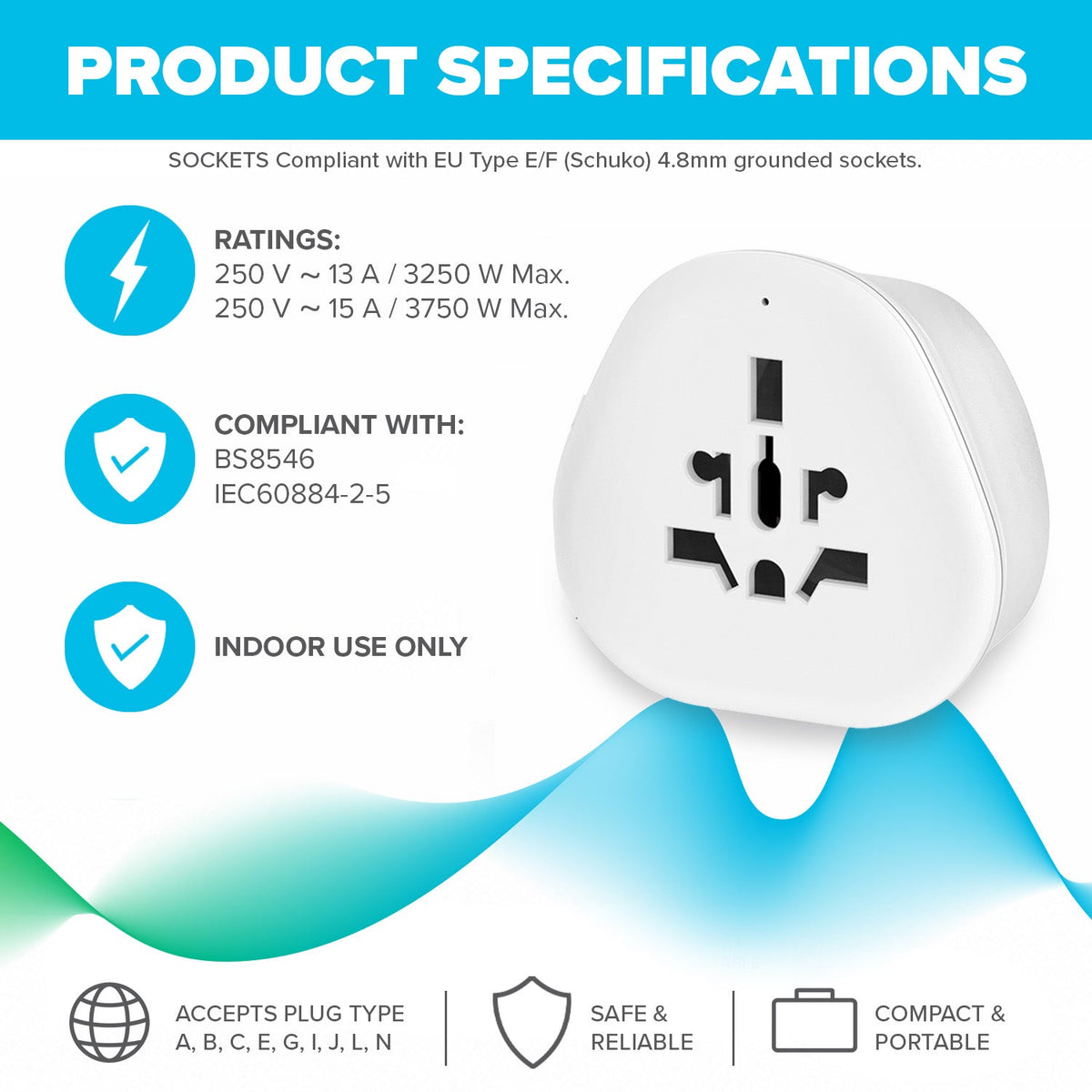 Maplin EU Plug (Type E/F Socket) to Worldwide Socket Travel Adapter Plug