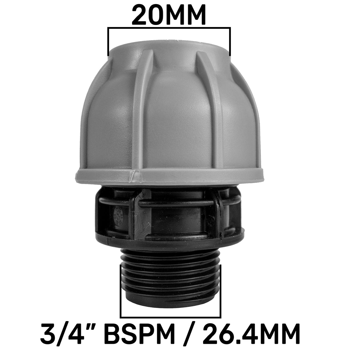IBC 2” S60X6 Cap with Large Plastic Valve and MDPE Straight 20mm