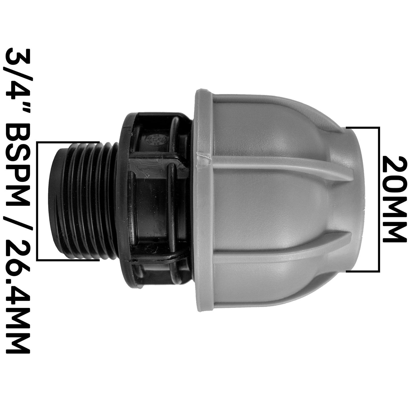 In-Line BSPF Valve with 2 x 20mm MDPE Straight Connectors for BSP Thread Fitting