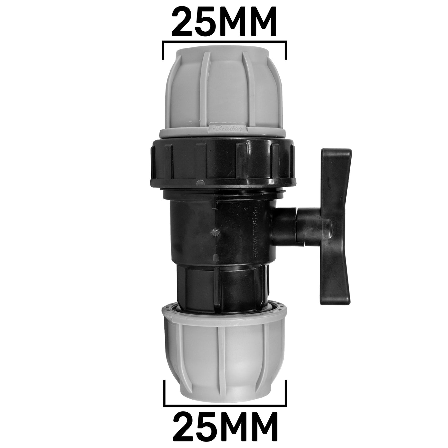 Wall Flange Kit 25mm MDPE + MDPE Valve + 25mm Brass Barb for Brass Water Fitting