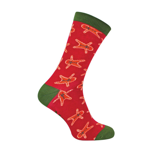1 Pack Mens Dark Red Gingerbread Men Bamboo Socks