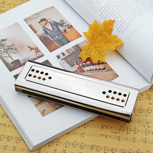 Swan SW24-12A 24-holes Double-sided Harmonica Beginner Polyphony Box Adult Children Beginners Performance, SW24-12A 24-holes Polyphonic Harmonica