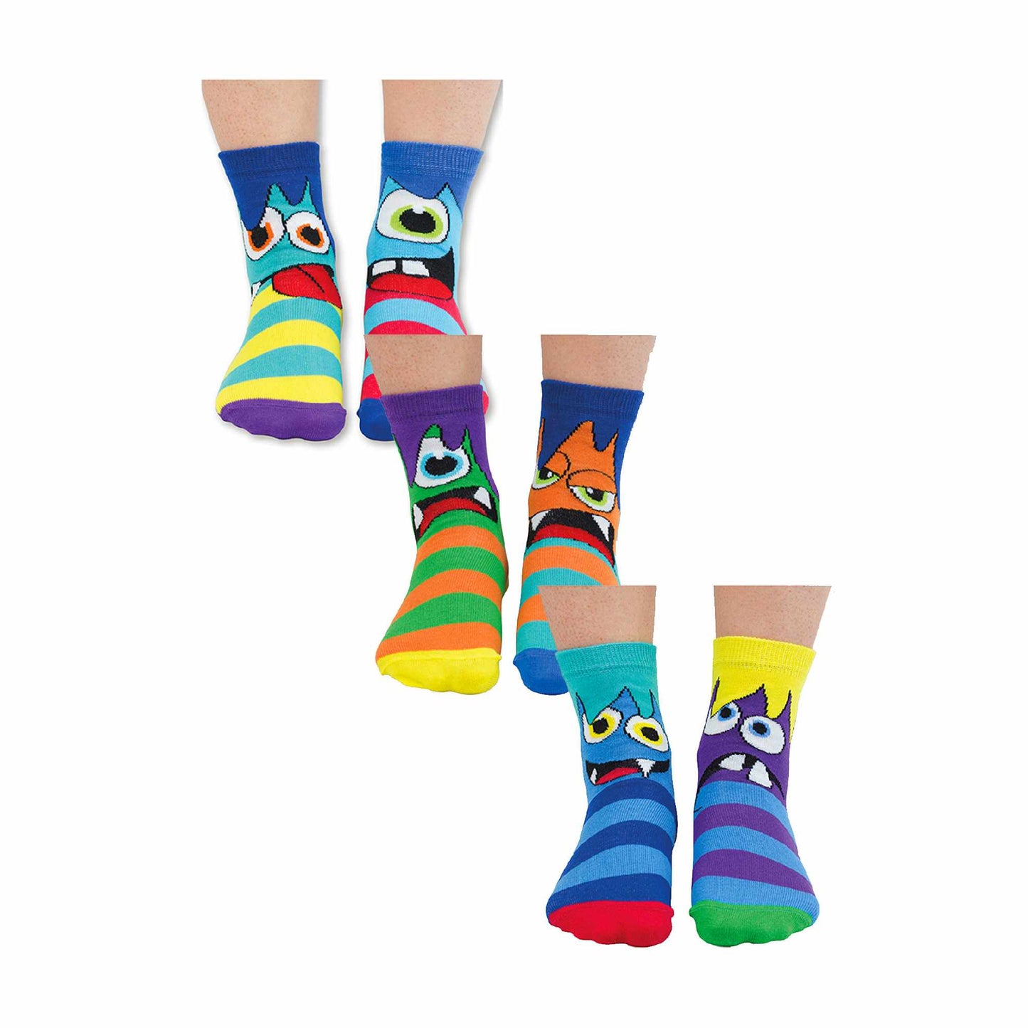 6 Pack Boys Mini Monster Novelty Odd Socks in Gift Box