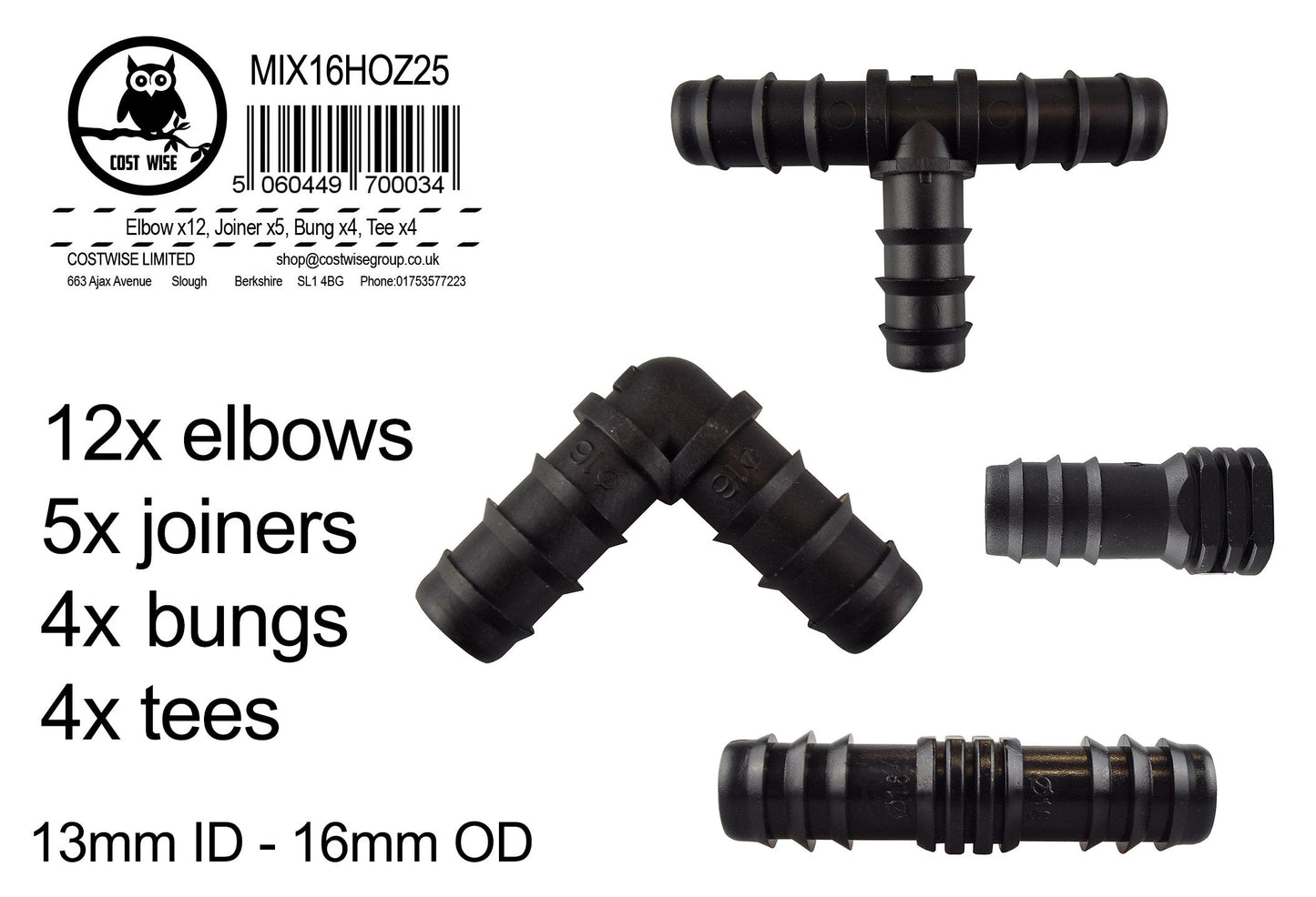Mix 1/2in Barb Connectors HOZ25 Drip Irrigation Fitting Pipe and Water Fitting
