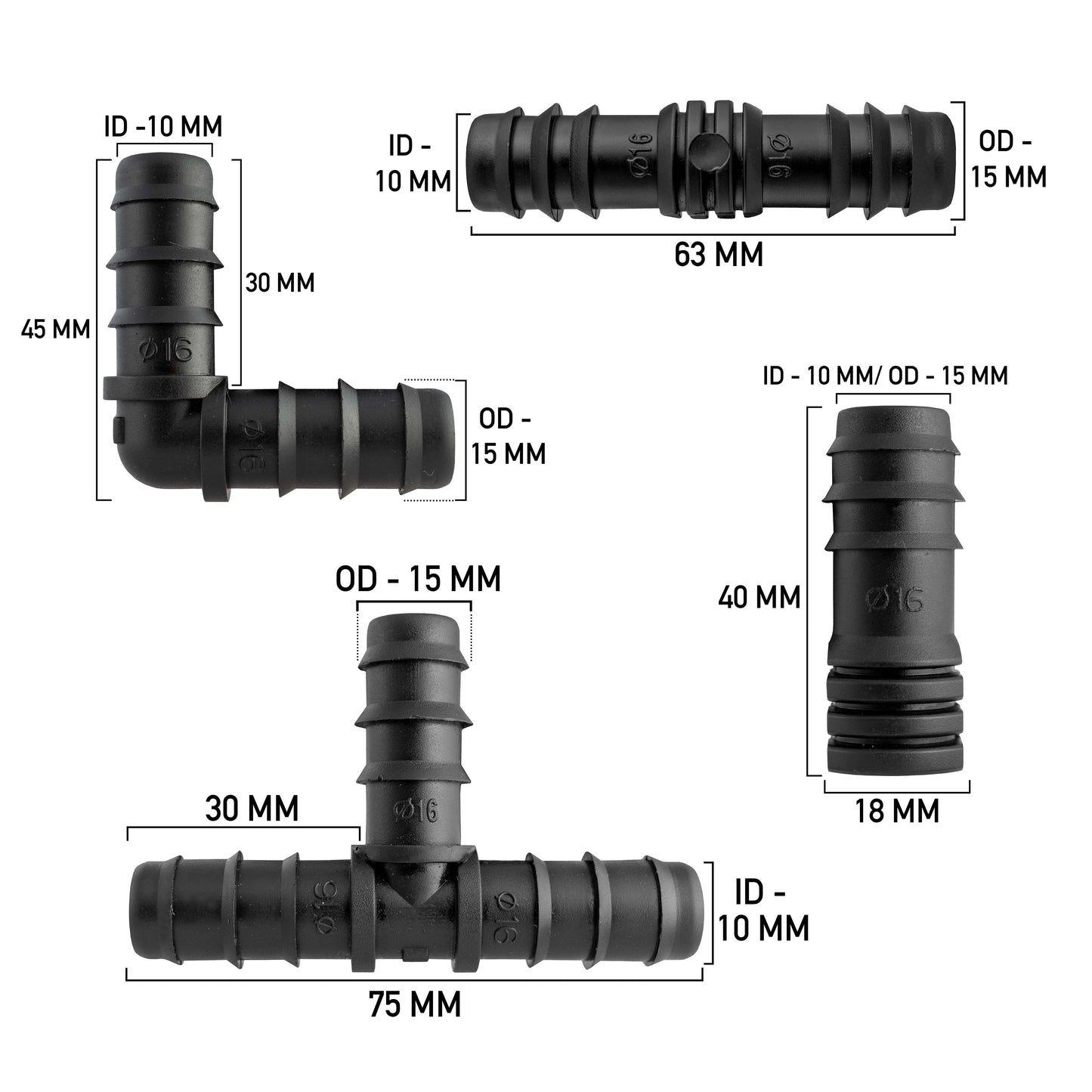 Mix 1/2in Barb Connectors HOZ25 Drip Irrigation Fitting Pipe and Water Fitting
