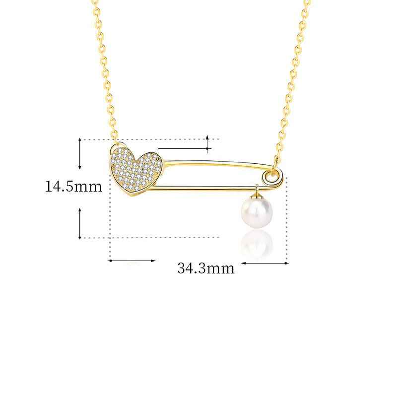 Not CZ Heart Clip Natural Pearl Necklace - Gold-Plated Silver Pearl Necklace - Perfect Pearl Necklace with Gift Wrapping Included