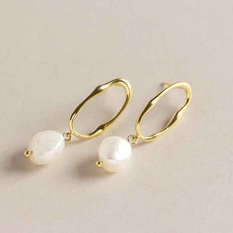 Office Irregular Baroque Natural Pearl Dangling Earrings - Gold-Plated Silver Pearl Earrings for women - Perfect Pearl Earrings with Gift Wrapping Included