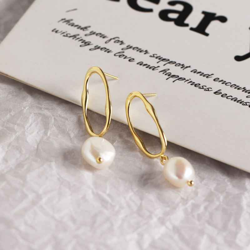 Office Irregular Baroque Natural Pearl Dangling Earrings - Gold-Plated Silver Pearl Earrings for women - Perfect Pearl Earrings with Gift Wrapping Included