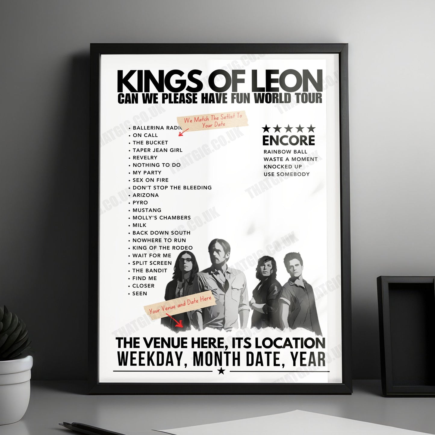 Kings of Leon Setlist Poster - Arizona Financial Theatre, Phoenix - August 20th, 2024
