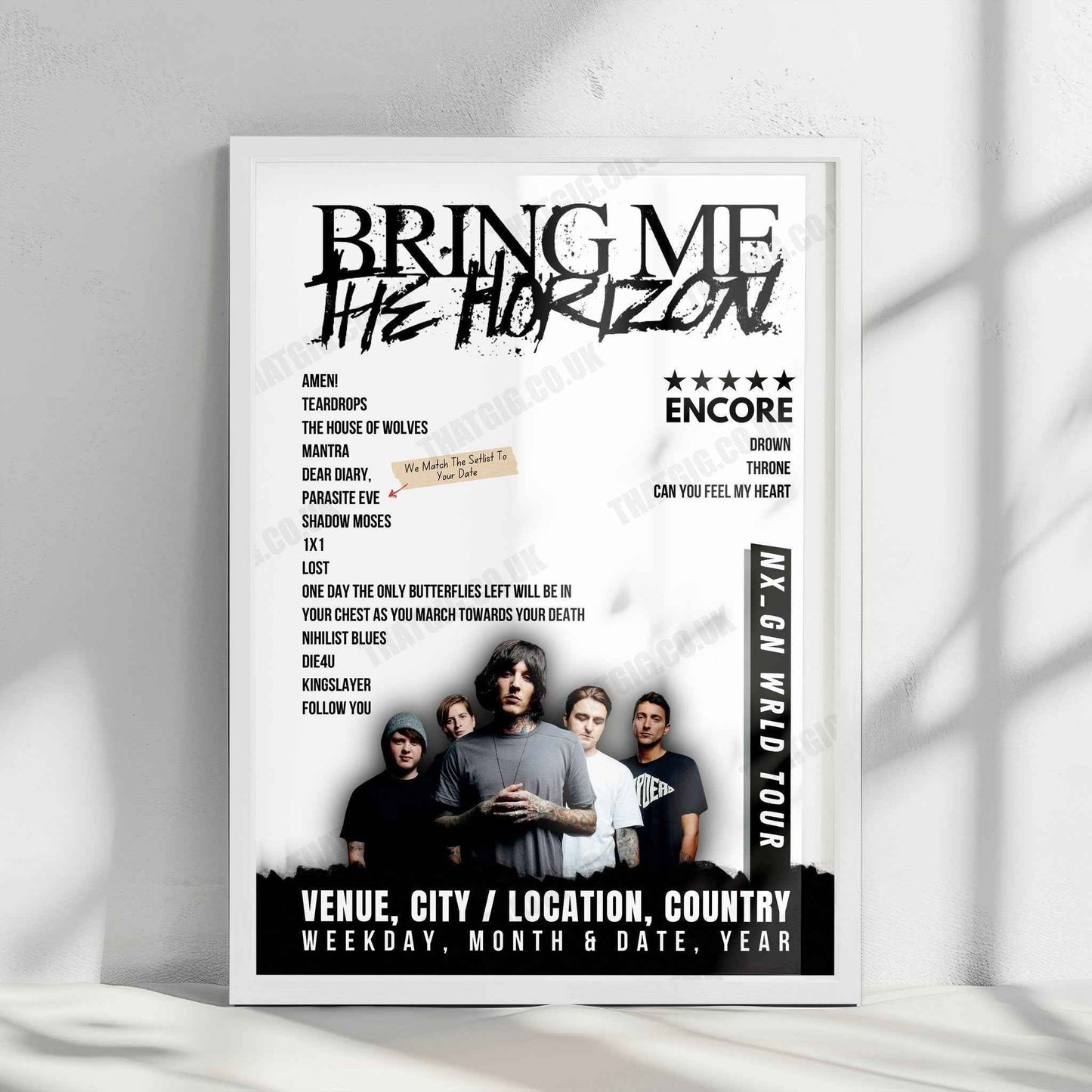Bring Me the Horizon Setlist Poster - The OVO Hydro, Glasgow, Scotland - January 14th, 2024