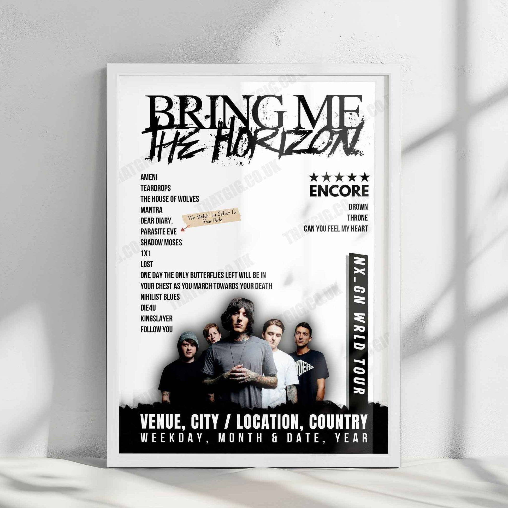 Bring Me the Horizon Setlist Poster - The OVO Hydro, Glasgow, Scotland - January 14th, 2024