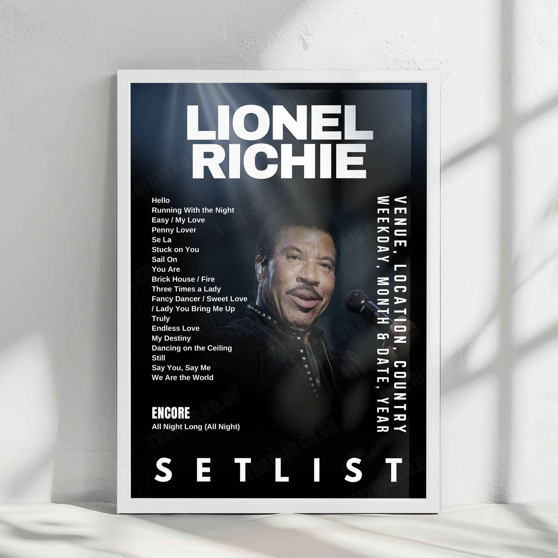 Lionel Richie Setlist Poster - Utilita Arena Birmingham, Birmingham - June 9th, 2025