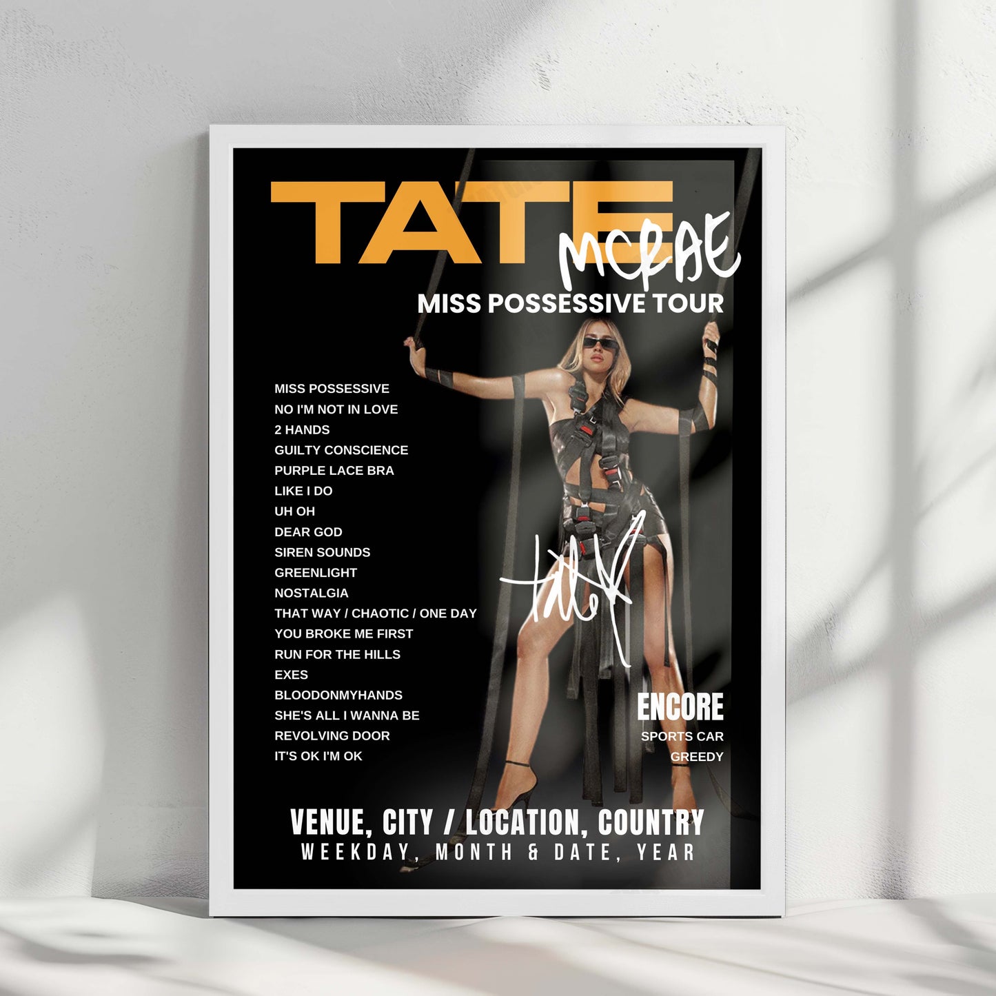 Tate McRae Setlist Poster - The OVO Hydro, Glasgow - May 23rd, 2025
