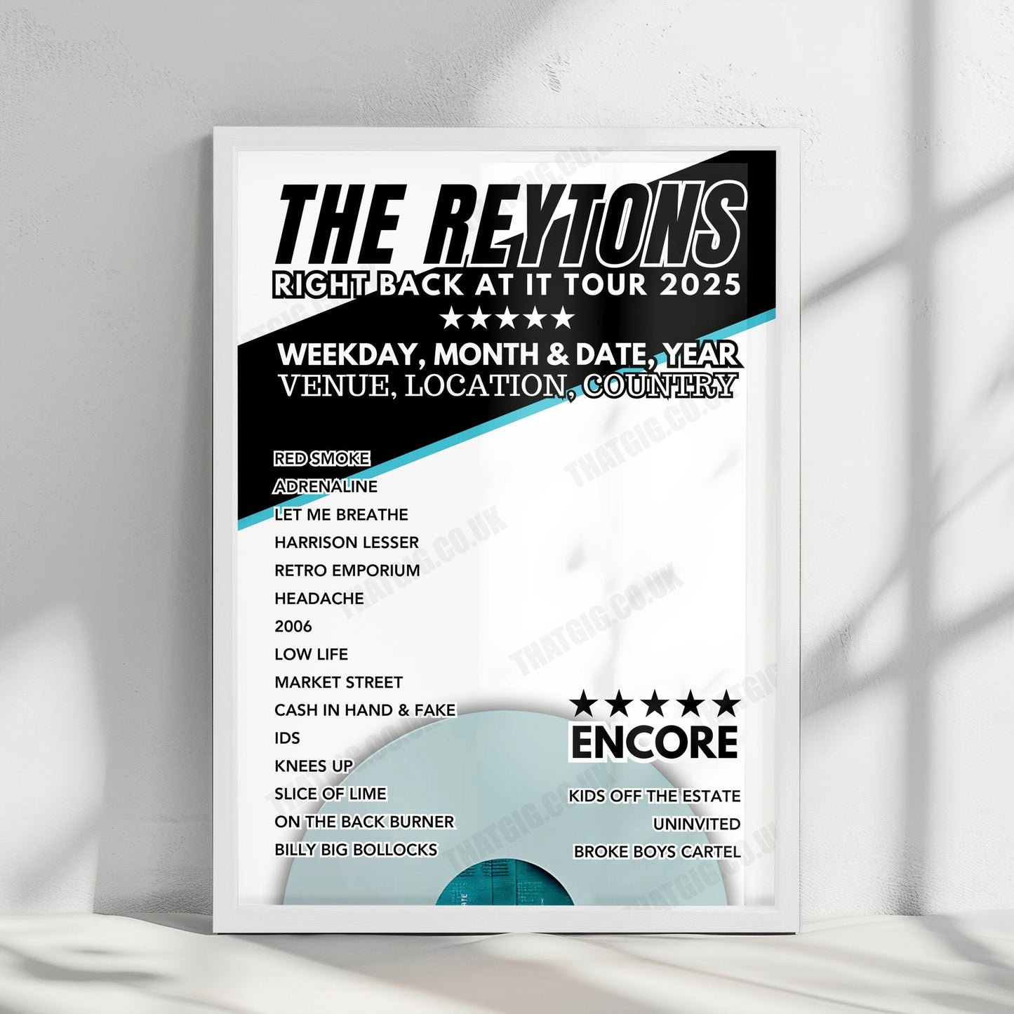 The Reytons Setlist Poster - O2 City Hall Newcastle, Newcastle upon Tyne - February 21st, 2025
