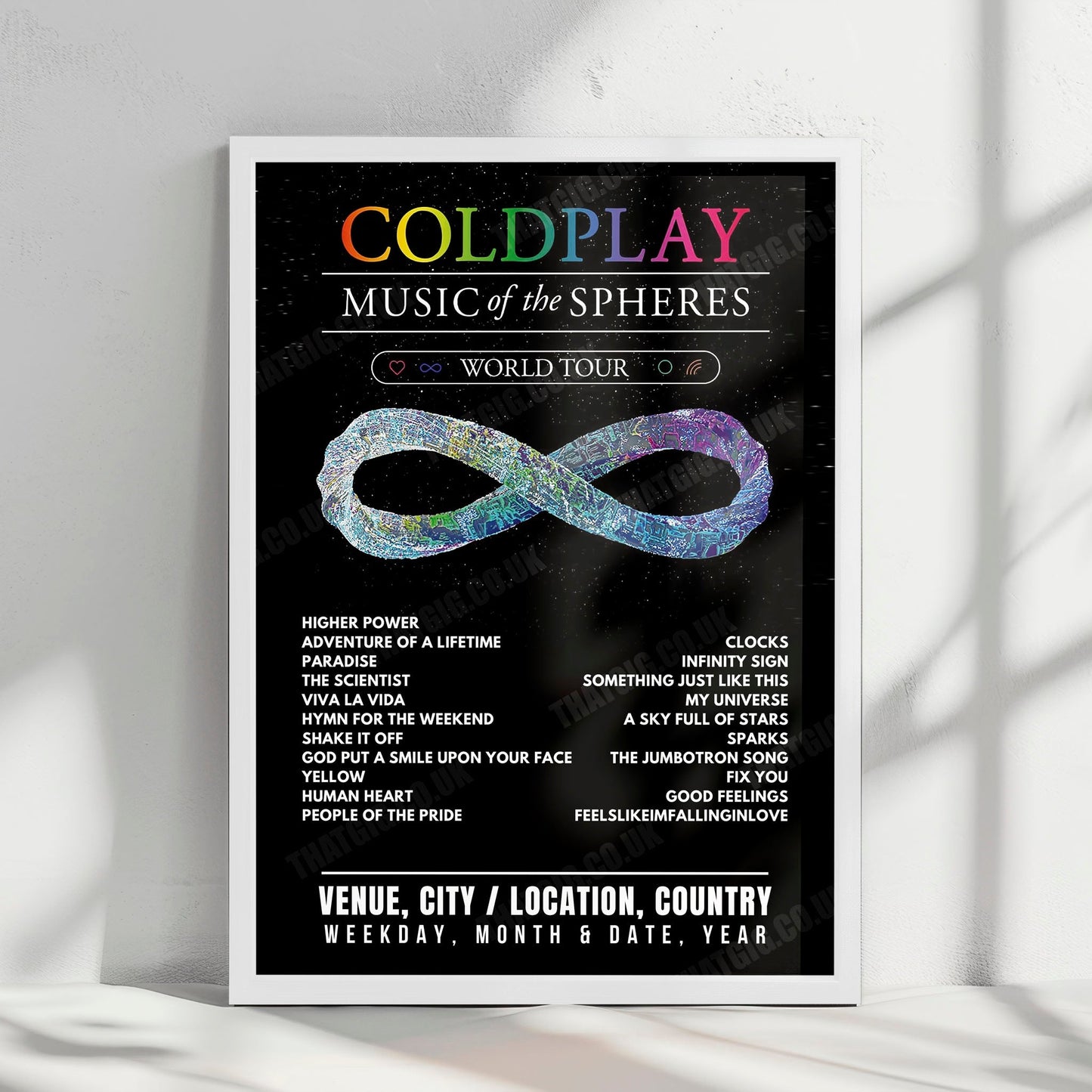 Coldplay Setlist Poster - Rose Bowl, Pasadena - October 1st, 2023