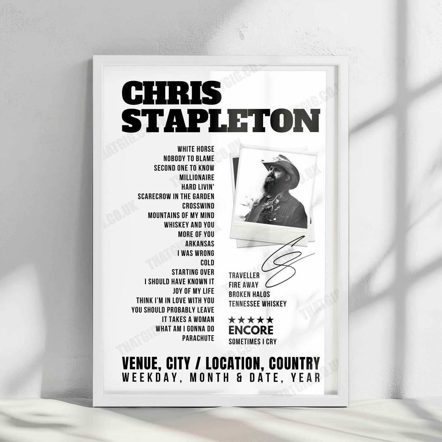 Chris Stapleton Setlist Poster - Spark Arena, Auckland - March 8th, 2025
