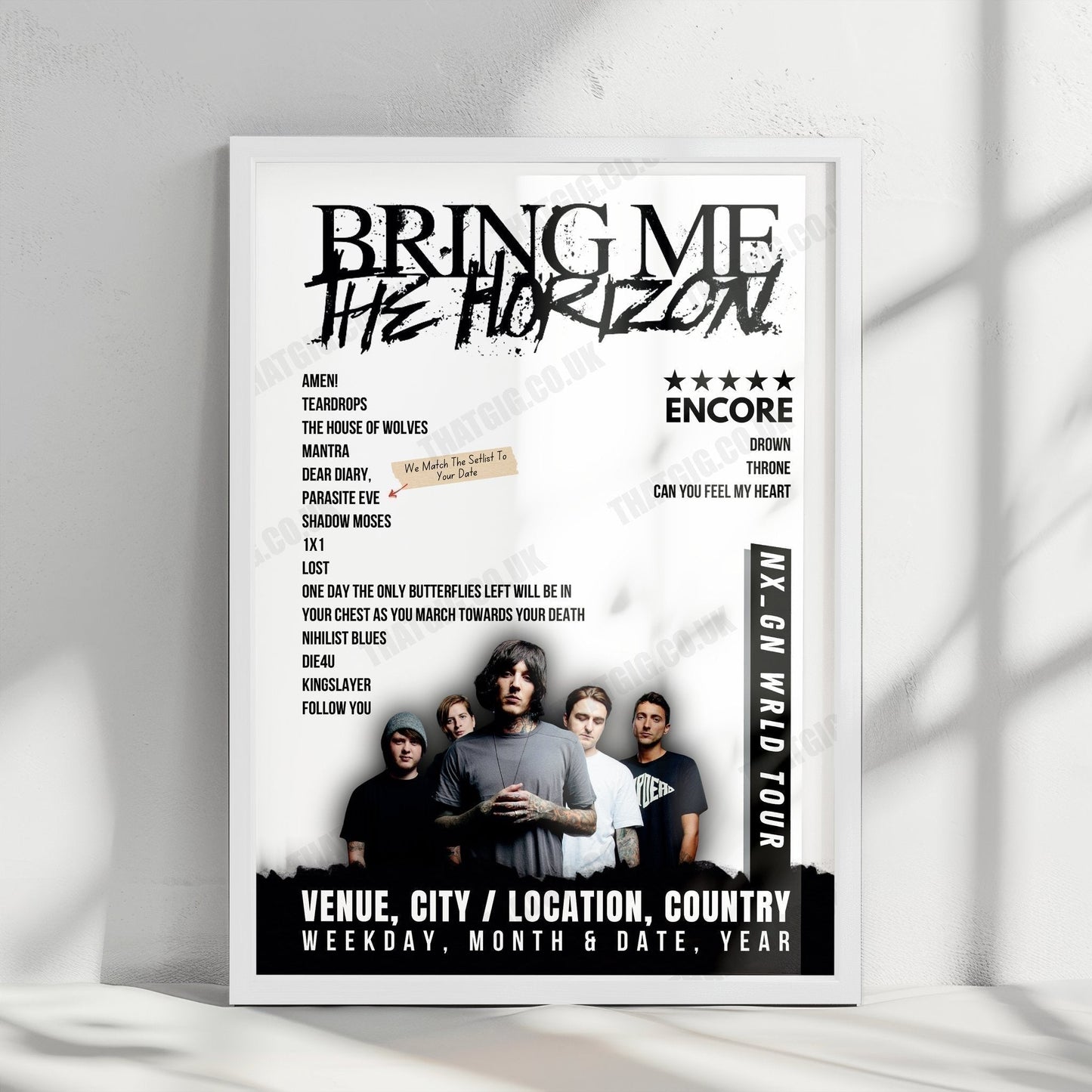 Bring Me the Horizon Setlist Poster - The O2 Arena, London, England - January 20th, 2024