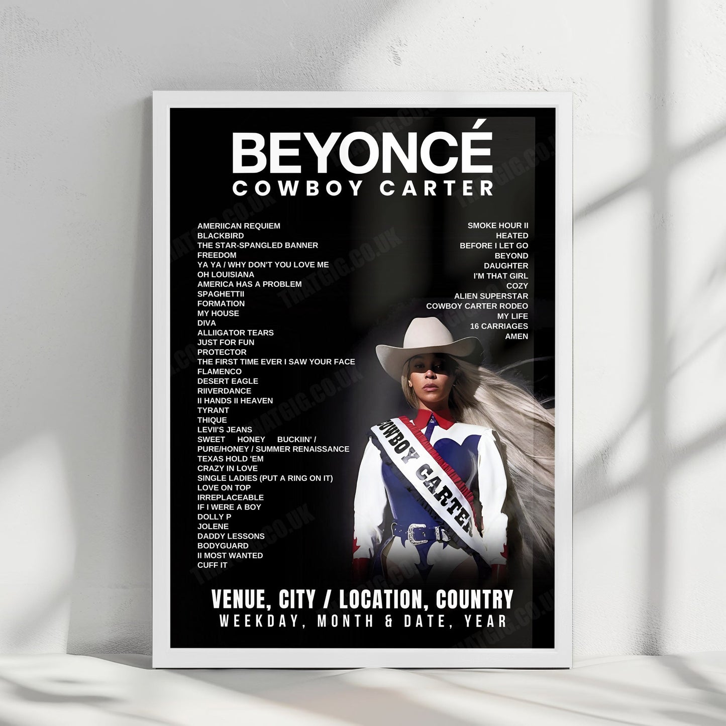 Beyoncé Setlist Poster - Tottenham Hotspur Stadium, London - June 14th, 2025