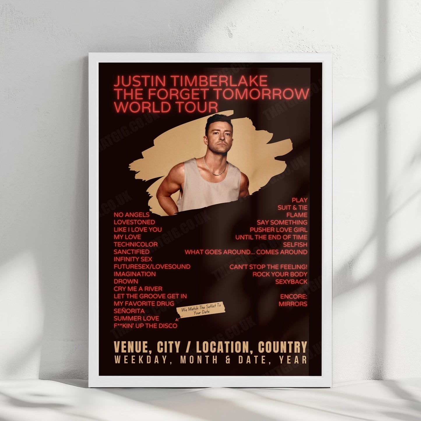 Justin Timberlake Setlist Poster - Delta Center, Salt Lake City, UT, USA - January 25th, 2025
