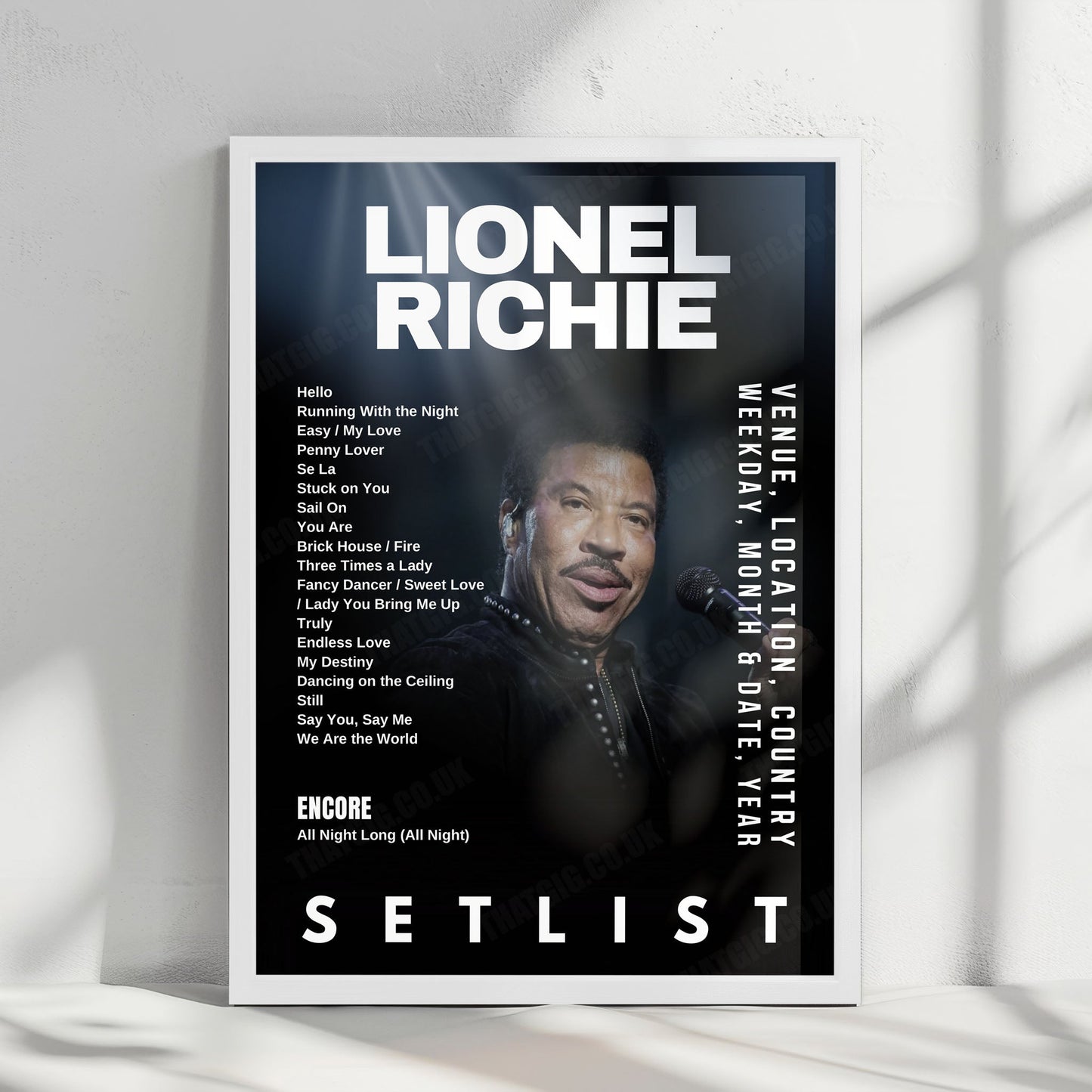 Lionel Richie Setlist Poster - The O2 Arena, London - June 15th, 2025