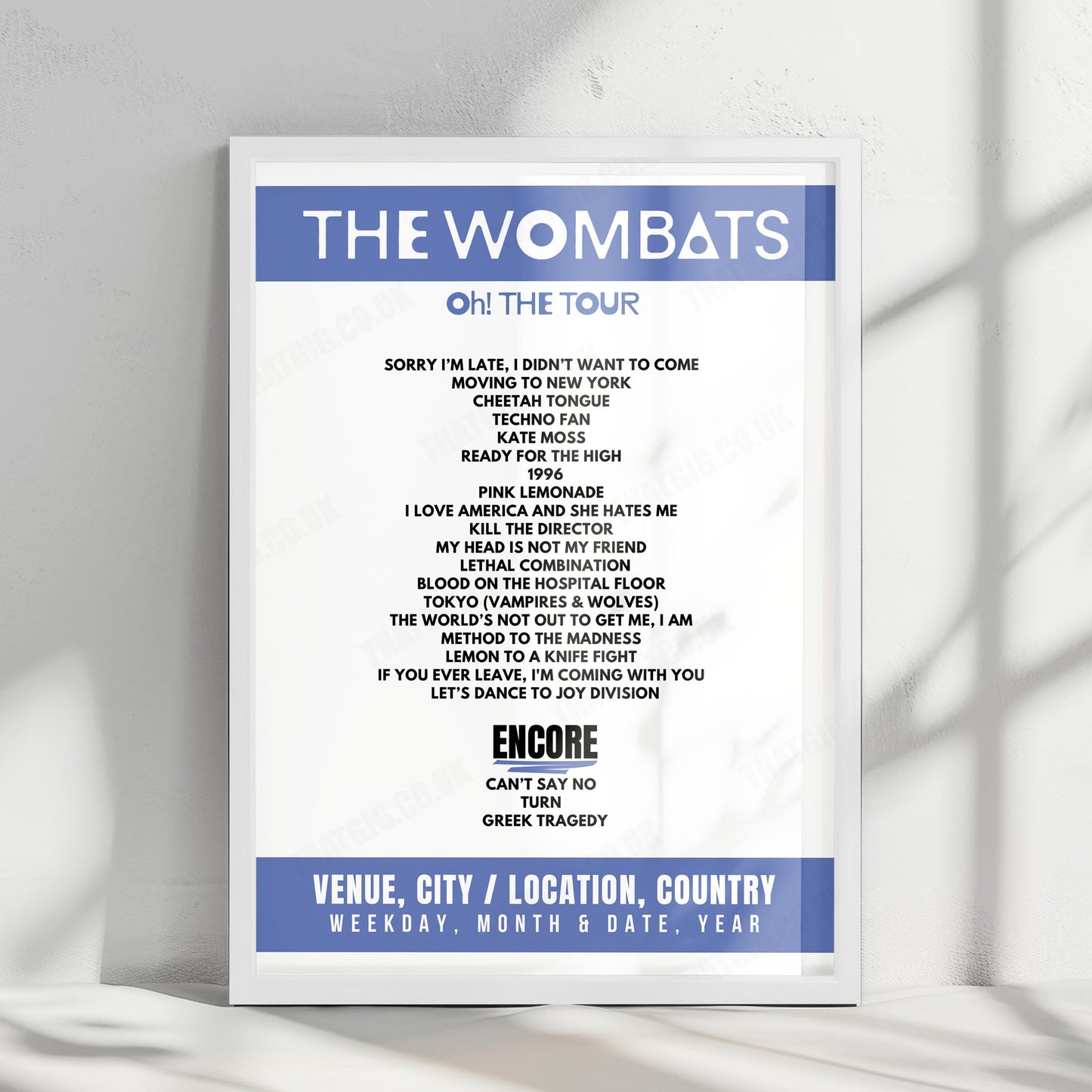 The Wombats Setlist Poster - Poppodium 013, Tilburg - March 30th, 2025