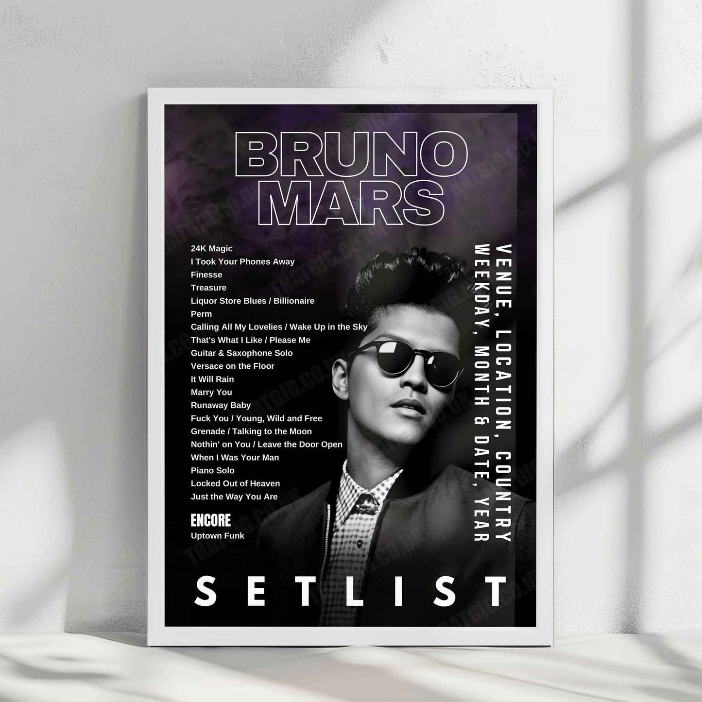 Bruno Mars Setlist Poster - Dolby Live at Park MGM, Las Vegas - December 30th, 2021