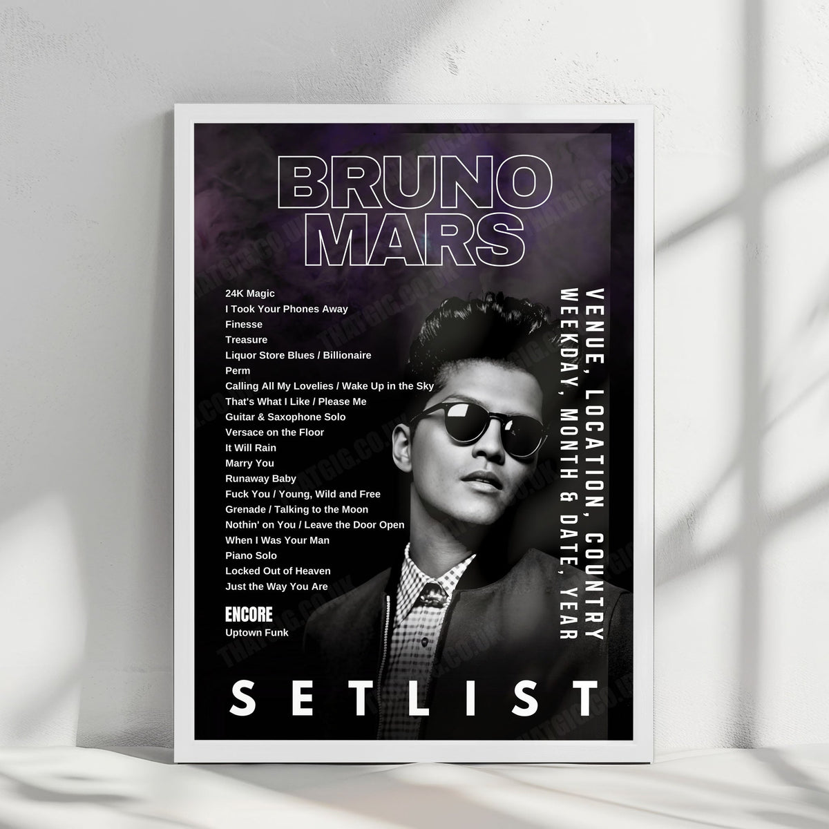 Bruno Mars Setlist Poster - Hard Rock Live, Hollywood - December 7th, 2023