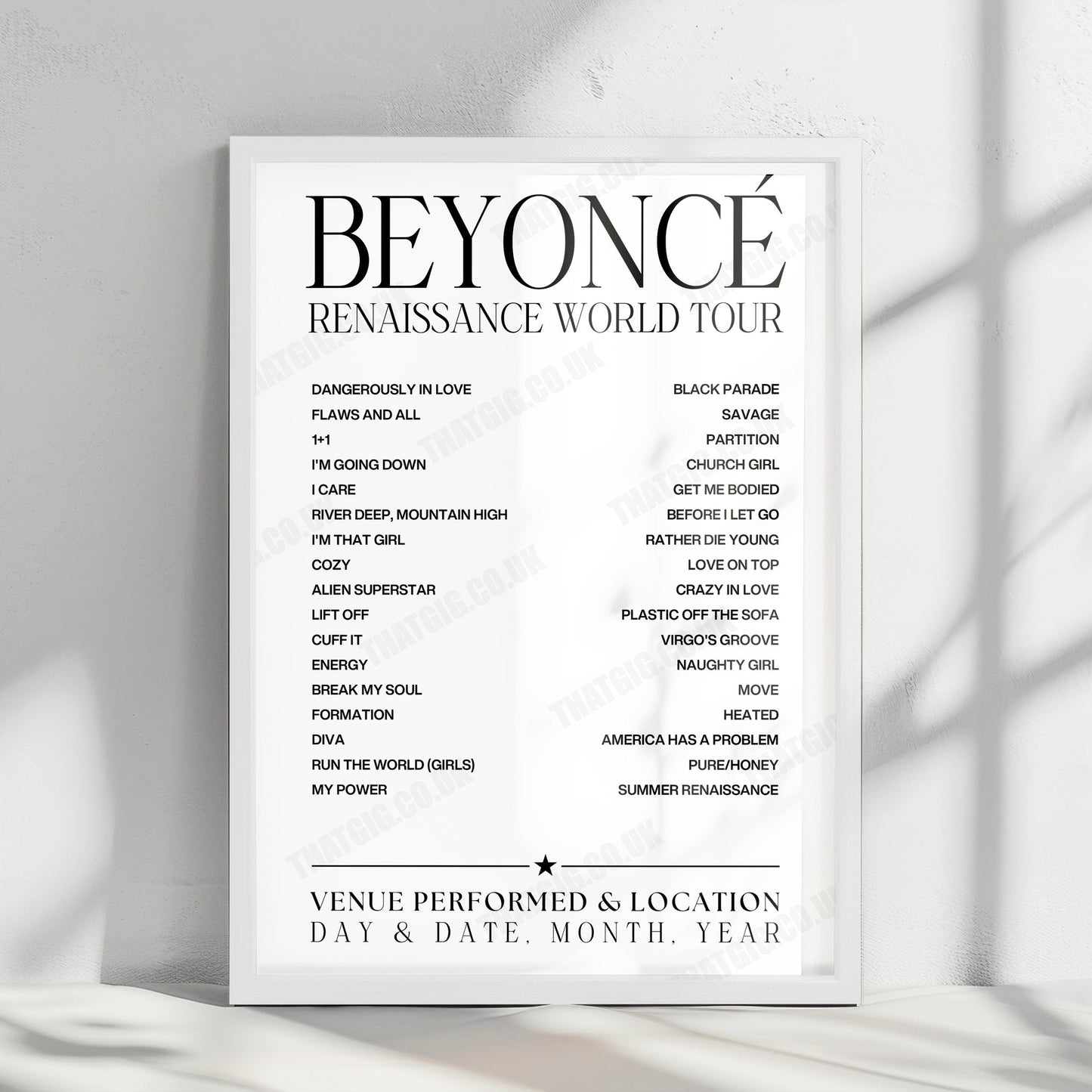 Beyoncé Setlist Poster - Ford Field, Detroit - July 26th, 2023