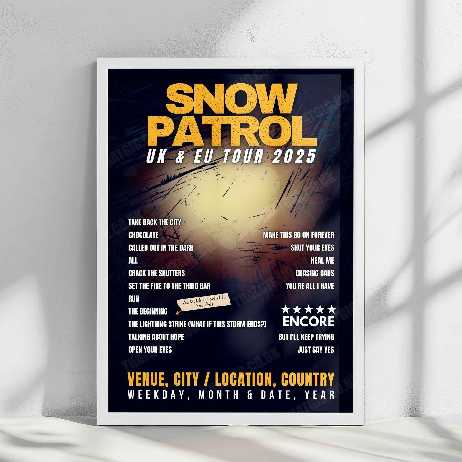 Snow Patrol Setlist Poster - The OVO Hydro, Glasgow, Scotland - February 21st, 2025
