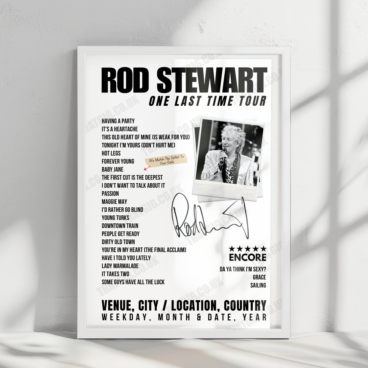 Rod Stewart Setlist Poster - Mohegan Sun Arena, Uncasville, CT, USA - September 7th, 2024