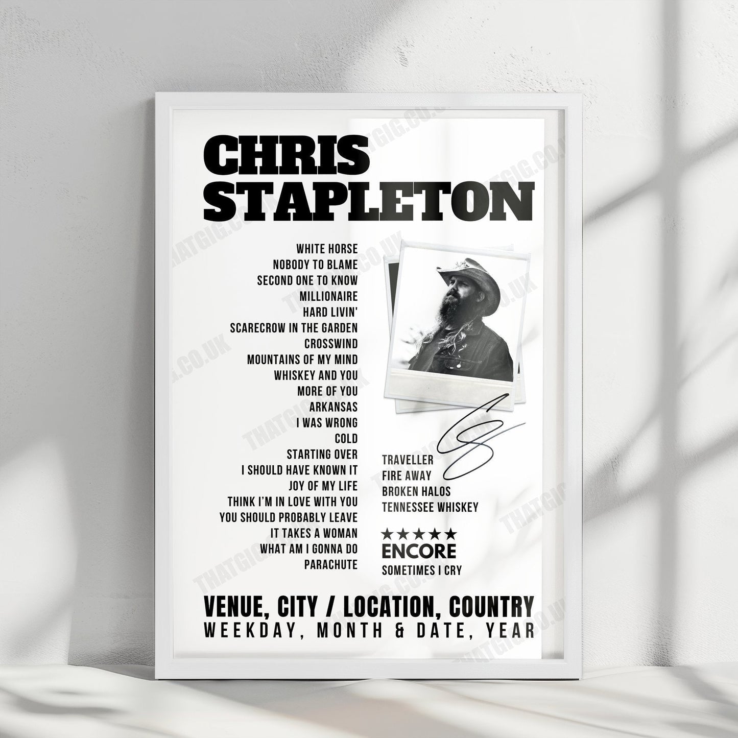 Chris Stapleton Setlist Poster - Brisbane Entertainment Centre, Brisbane - March 1st, 2025