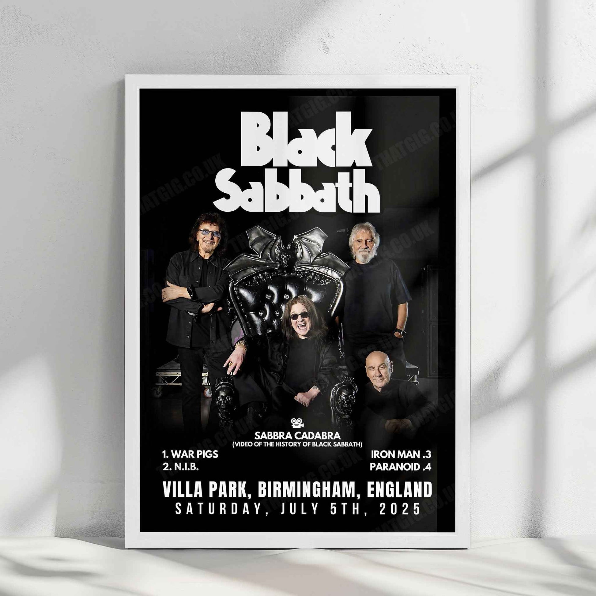 Black Sabbath Setlist Poster - Back to the Beginning - Villa Park, Birmingham - July 5th, 2025