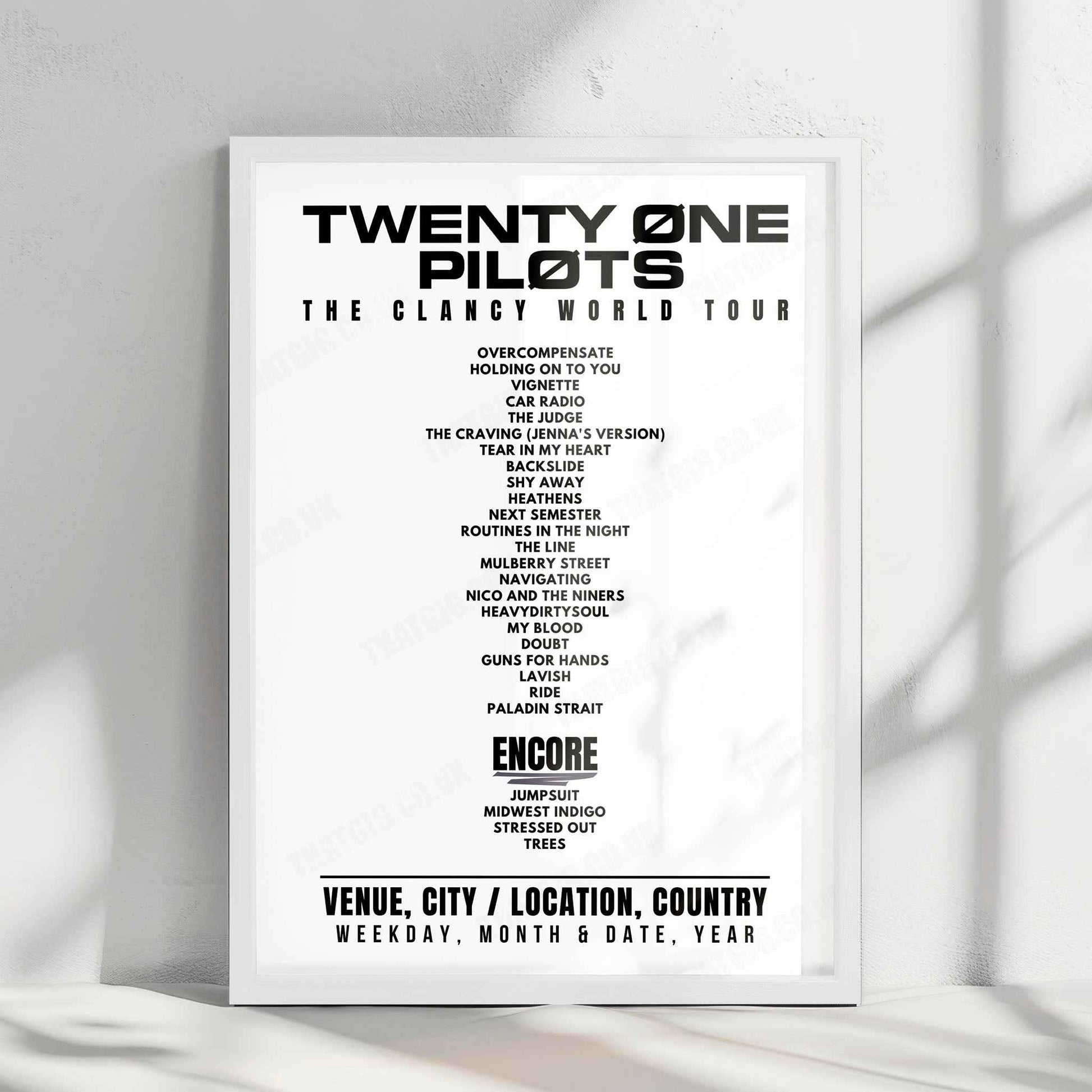 twenty one pilots Setlist Poster - Barclays Center, Brooklyn - September 18th, 2024