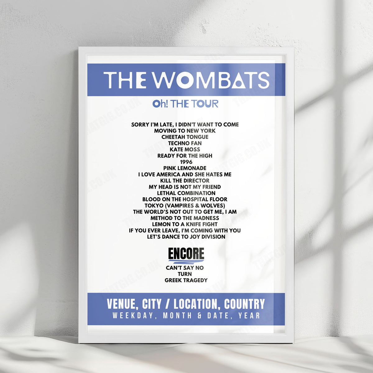 The Wombats Setlist Poster - First Direct Arena, Leeds - March 26th, 2025
