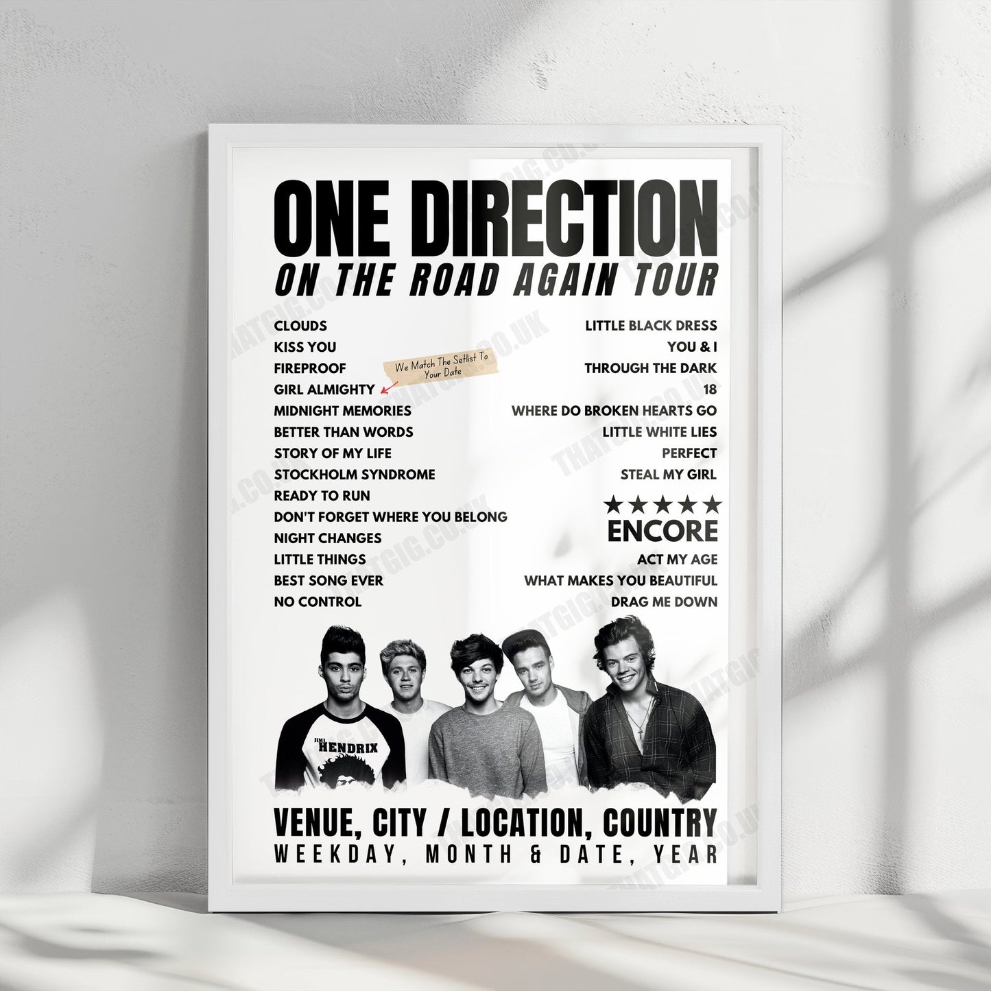 One Direction Setlist Poster - Metro Radio Arena, Newcastle upon Tyne - October 25th, 2015