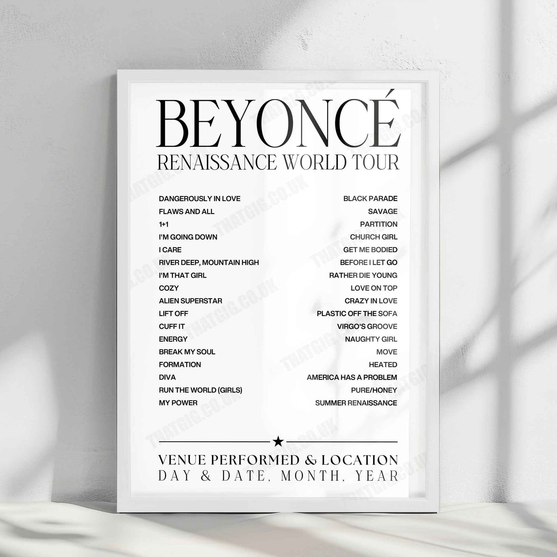 Beyoncé Setlist Poster - MetLife Stadium, East Rutherford - July 29th, 2023