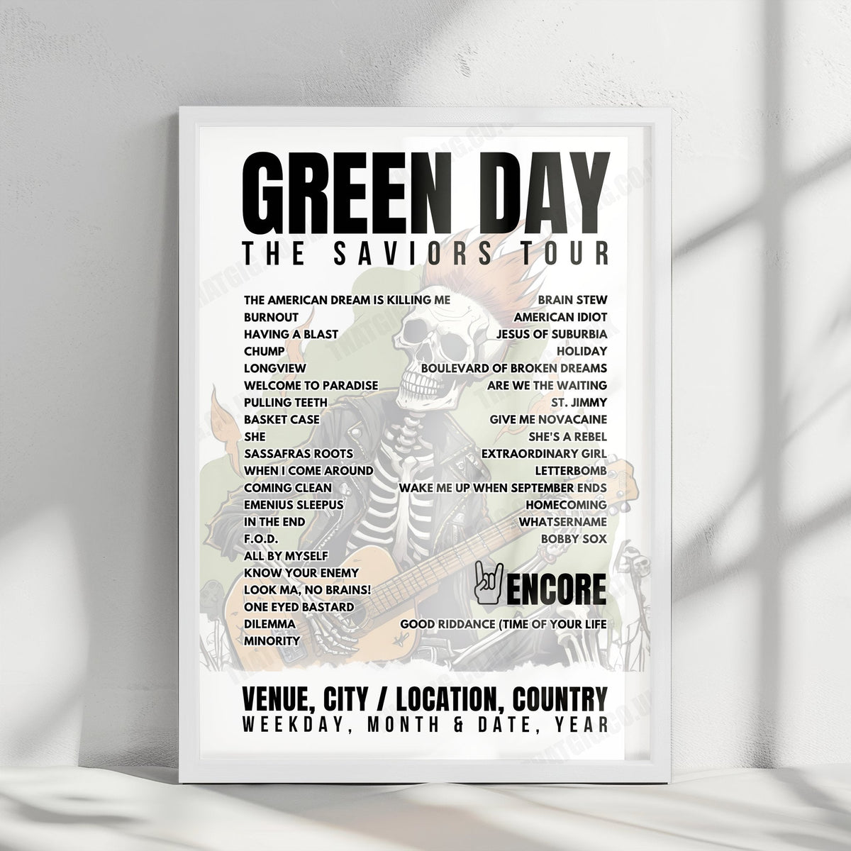 Green Day Setlist Poster - Emirates Old Trafford, Manchester - June 21st, 2024