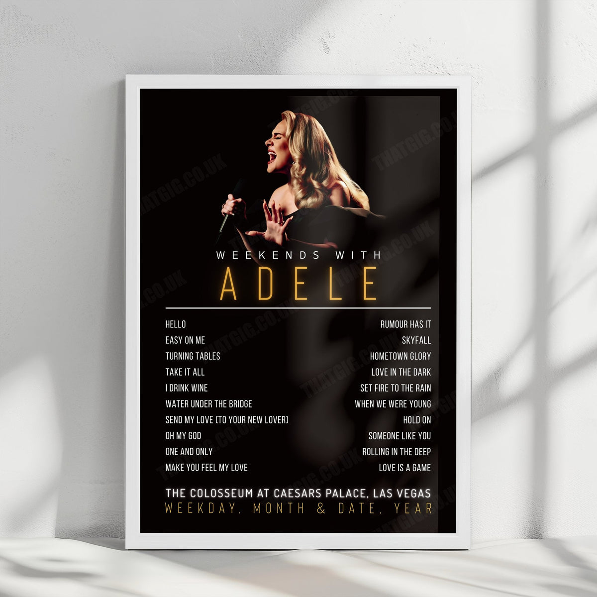 Adele Setlist Poster - The Colosseum at Caesars Palace, Las Vegas - October 25th, 2024