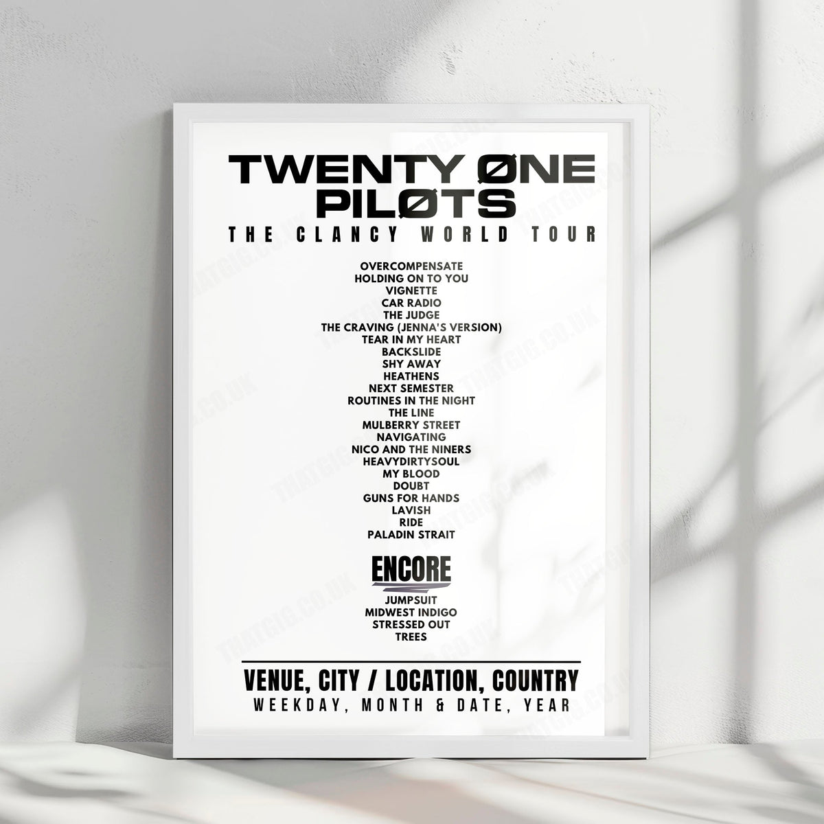twenty one pilots Setlist Poster - Climate Pledge Arena, Seattle - August 22nd, 2024