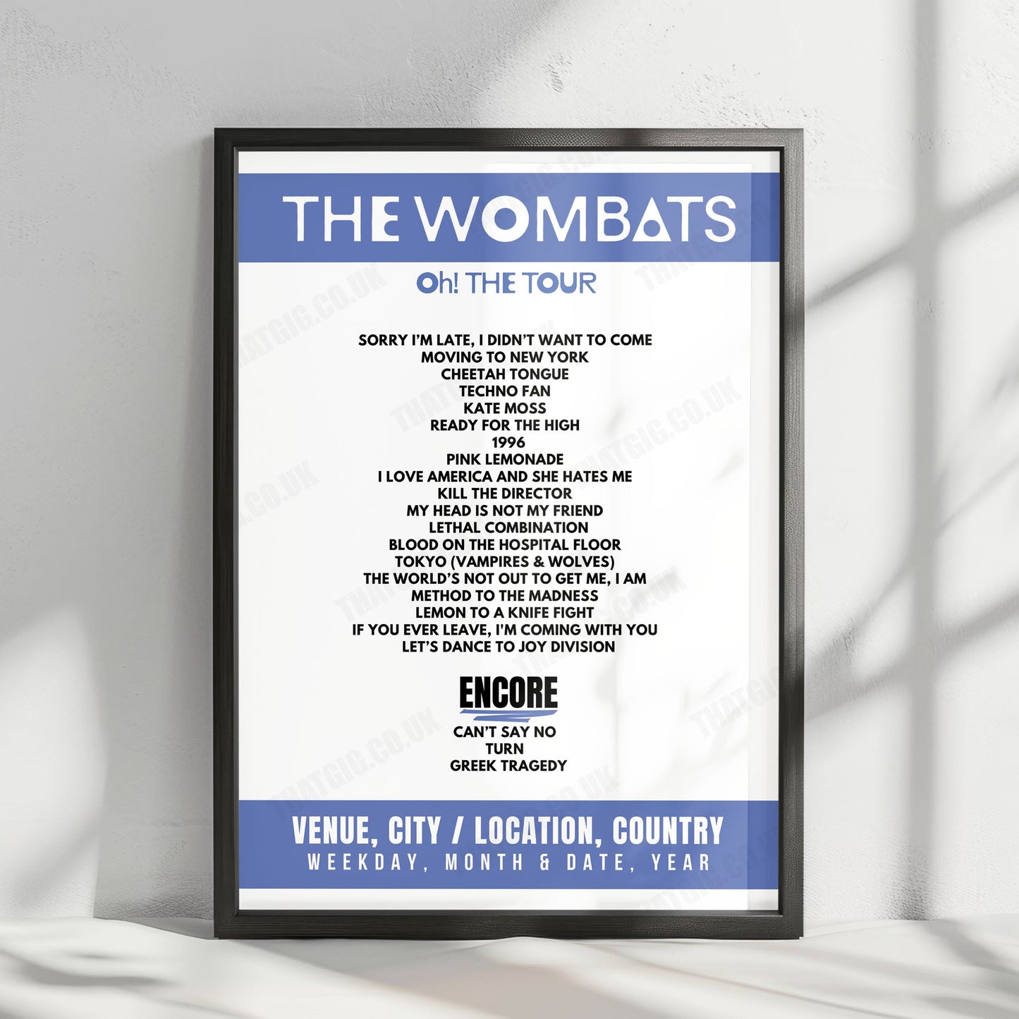 The Wombats Setlist Poster - Poppodium 013, Tilburg - March 30th, 2025