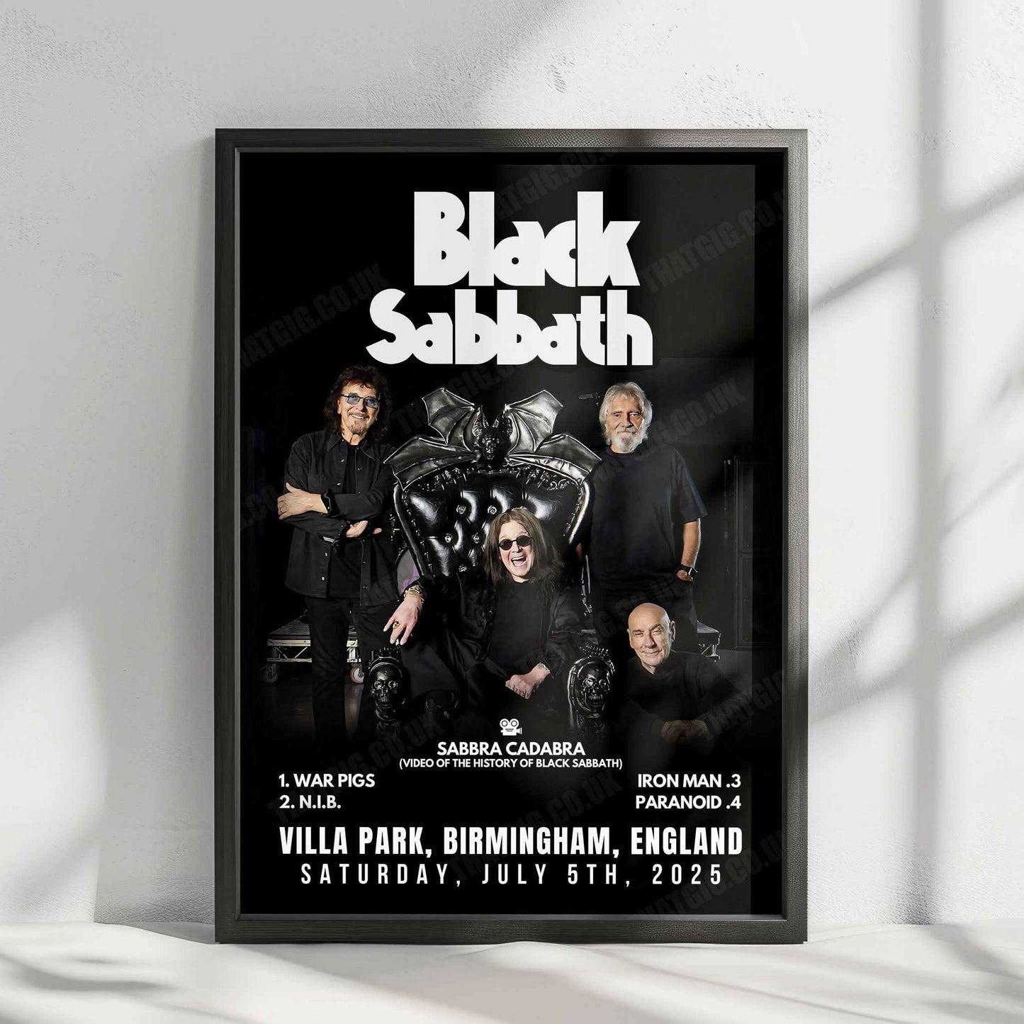 Black Sabbath Setlist Poster - Back to the Beginning - Villa Park, Birmingham - July 5th, 2025