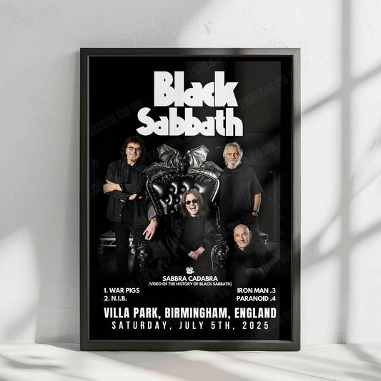 Black Sabbath Setlist Poster - Back to the Beginning - Villa Park, Birmingham - July 5th, 2025