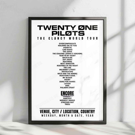twenty one pilots Setlist Poster - Barclays Center, Brooklyn - September 18th, 2024