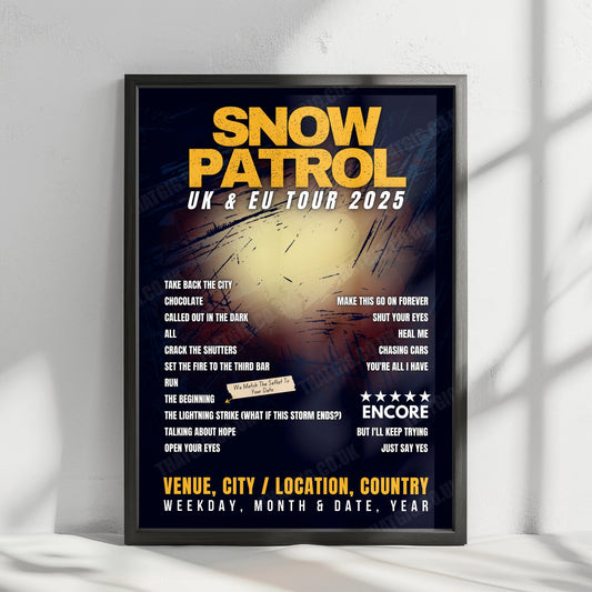 Snow Patrol Setlist Poster - The SSE Arena Belfast, Belfast - February 27th, 2025