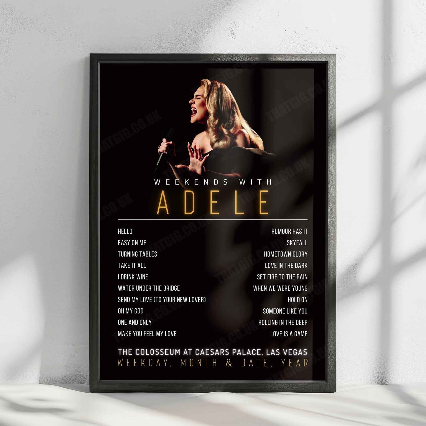 Adele Setlist Poster - The Colosseum at Caesars Palace, Las Vegas - October 27th, 2023