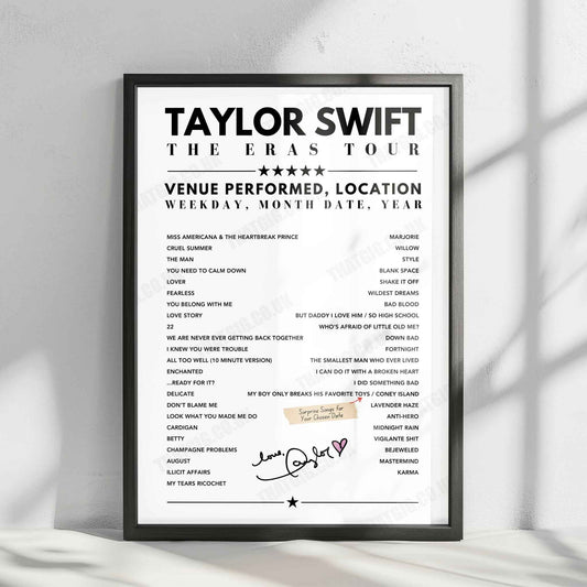 Taylor Swift Setlist Poster - National Stadium, Singapore - March 9th, 2024